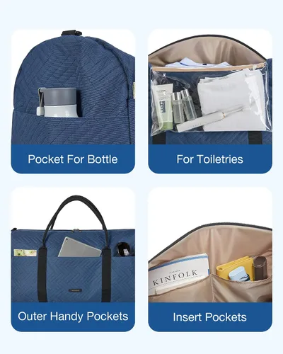 Miniatura 6 de BAGSMART - Bolsa de viaje grande de 40 litros, bolsa de mano para hombres y mujeres, con compartimento para zapatos, color negro, Azul Marino-50L