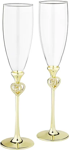 Hortense B. Hewitt 50 aniversario de boda, copas de champán para tostar, corazón con diamantes de imitación, juego de 2 Corazón con joyas