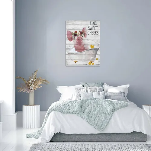 Miniatura 8 de Arte de pared de baño de cerdo de granja, imágenes divertidas de cerdo para baño, decoración de pared rústica de cerdo, lienzo impreso, obra de arte