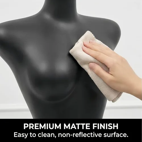 Miniatura 4 de Modelo de torso de maniquí femenino dorado y plateado con altura ajustable y soporte de base de metal para tienda de ropa al por menor (negro, L)