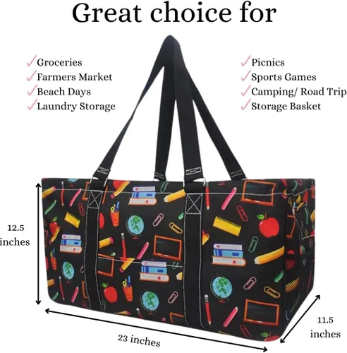 Miniatura 405 de NGIL Bolsa de comestibles reutilizable extra grande plegable de gran tamaño para comestibles, almacenamiento, picnic, playa, Bronco-negro occidental
