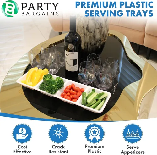 Miniatura 4 de Party Bargains Bandeja rectangular seccional desechable transparente (paquete de 8) de 5 x 16 pulgadas. Bandeja de plástico con 4 compartimentos