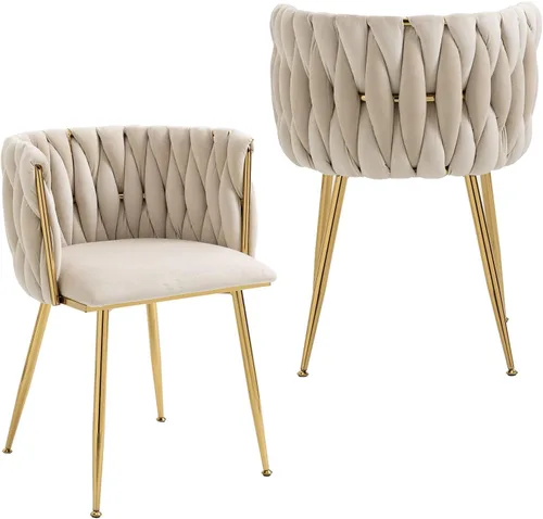 NIOIIKIT - Sillas de comedor modernas de terciopelo con tejido manual, sillas de acento para sala de estar, sillas tapizadas laterales con patas