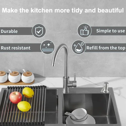Miniatura 6 de Dispensador de jabón para fregadero de cocina, bomba dispensadora de jabón para platos de acero inoxidable con tubo de extensión de 47 pulgadas