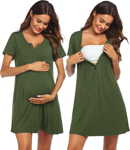 Ekouaer Vestido de parto y parto, camisón de lactancia, camisones de maternidad para hospital, camisón corto de lactancia materna, talla XXL