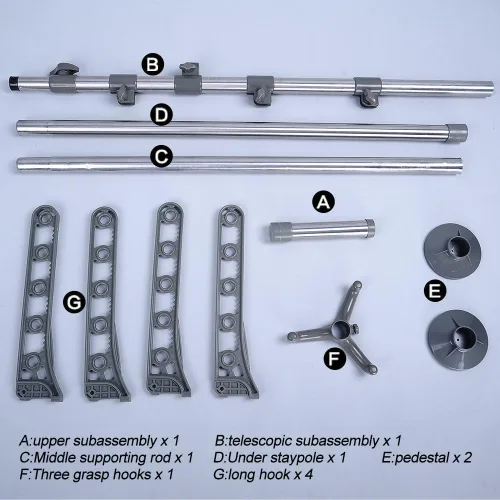 Miniatura 8 de BAOYOUNI Perchero organizador de 4 niveles para ropa de pie a techo, ajustable, de metal, para colgar ropa, color gris Gris con 4 ganchos y 1 gancho