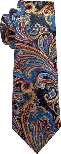 Miniatura 181 de Barry.Wang - Juego de corbata de seda para hombre, diseño de cachemira, pañuelo y gemelos de bolsillo
