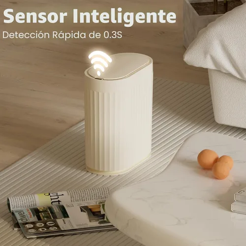Miniatura 3 de ELPHECO Bote de basura con sensor de 2 galones, resistente al agua IPX5 con sensor de movimiento, cubo de basura automático para baño, oficina, Beige