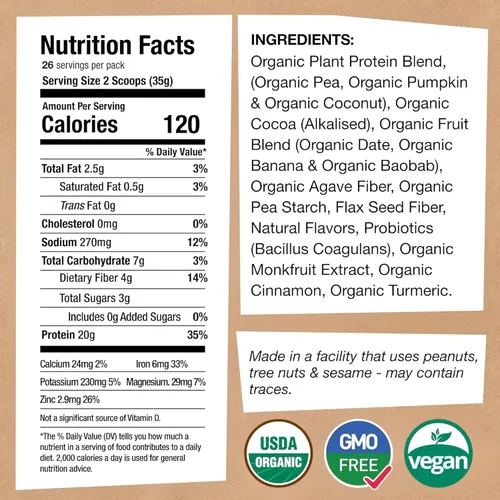 Miniatura 2 de EarthChimp Proteína Vegana Orgánica en Polvo - con Probióticos - Sin OMG, Sin Lácteos, Sin Suero, Proteína en Polvo a Base de Plantas para Mujeres