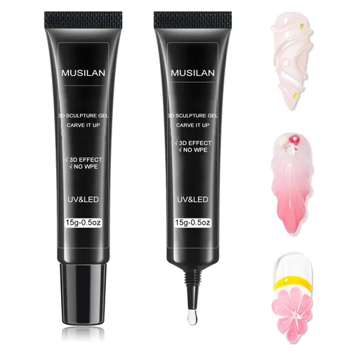 Miniatura 9 de MUSILAN Gel para esculpir uñas 3D con limas de cristal de cristal, gel constructor transparente para uñas, moldeo para esculpir esmalte de uñas