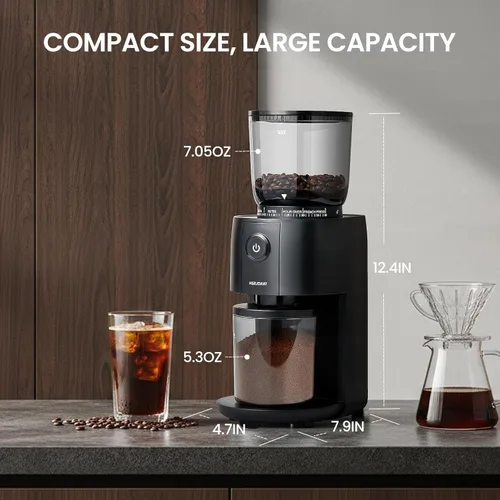 Miniatura 2 de Molinillo de café, molinillo de café eléctrico con rebabas cónicas, molinillo de granos de café eléctrico con 38 ajustes de molienda para expreso