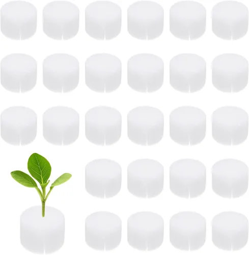 Miniatura 12 de M METERXITY Paquete de 50 esponjas hidropónicas, esponjas cilíndricas de medio de cultivo de 1.97 pulgadas para plantar herramientas de Blanco