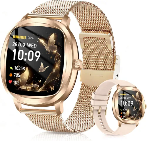 Reloj inteligente para mujer, rastreador de actividad física de 1.72 pulgadas con respuesta/hacer llamadas, monitor de sueño/frecuencia cardíaca,