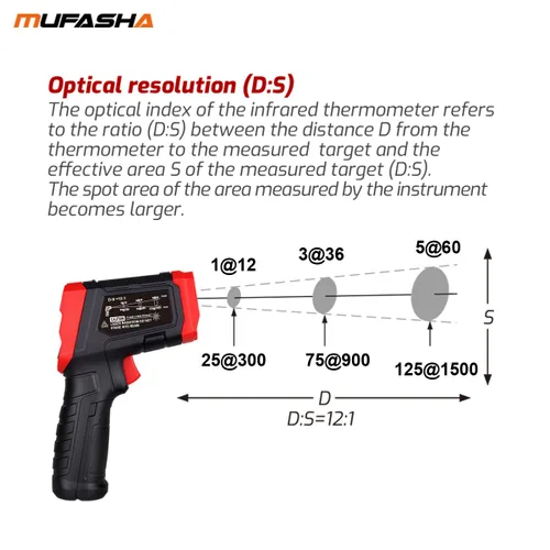 Miniatura 5 de MUFASHA Termómetro infrarrojo pistola de temperatura láser termómetro de alta temperatura con pantalla LCD pirómetro industrial sin contacto 2-Rojo