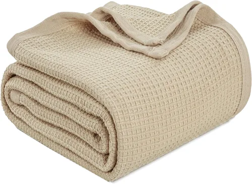 Cobija TreeWool liviana de algodón, de cuidado fácil, suave, cómoda y cálida (king size, 90 x 108 pulgadas, tejido reticular)