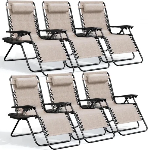 Miniatura 19 de Nestl Zero Gravity - Juego de 2 sillas de patio al aire libre con almohadas y bandejas portavasos, silla de campamento reclinable de malla de acero