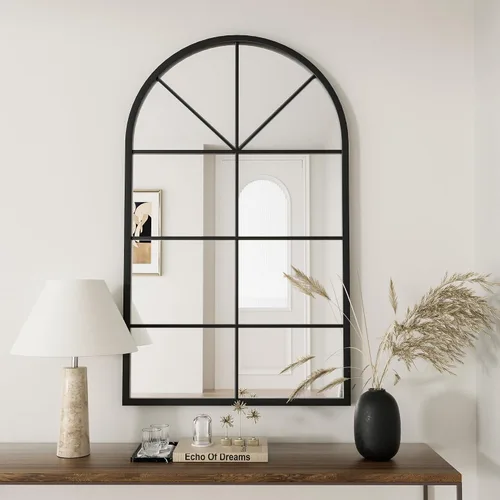 Miniatura 24 de Rowjut Espejo de pared en forma de arco de 30 x 20 pulgadas, espejo decorativo de pared y baño con marco de hierro, espejos de pared superior
