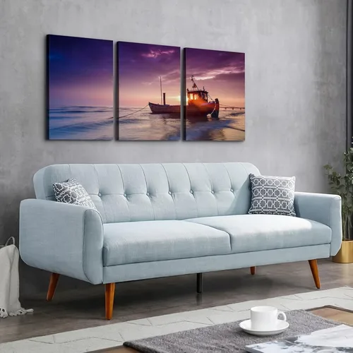 Miniatura 5 de BANHUA1 3 paneles de lienzo con diseño de puesta de sol de mar, arte de pared para decoración del hogar, velero, pintura de pared, impresión sobre