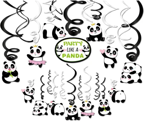 30 piezas de panda colgante en remolino, decoraciones de remolino colgante para el techo de pandas, decoraciones para niñas y niños, hogar, aula,