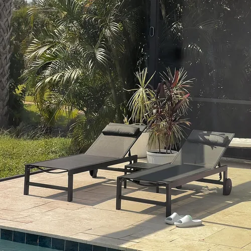 Miniatura 14 de PURPLE LEAF Juego de sillas de lounge al aire libre de gran tamaño de 3 piezas para patio, tumbona para piscina, estructura de aluminio con mesa