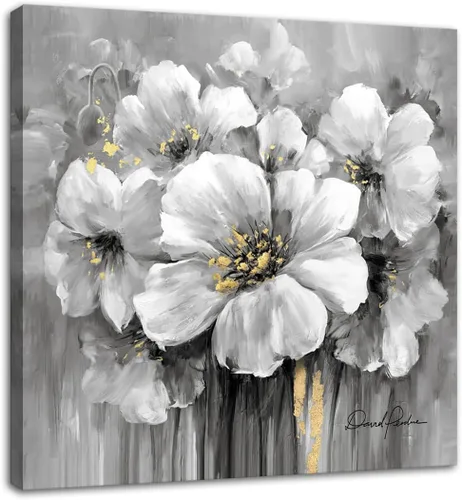 Miniatura 8 de Woxfcart Cuadros de flores para decoración de pared, impresión floral en blanco y negro sobre lienzo para decoración de baño, 15 x 12 pulgadas