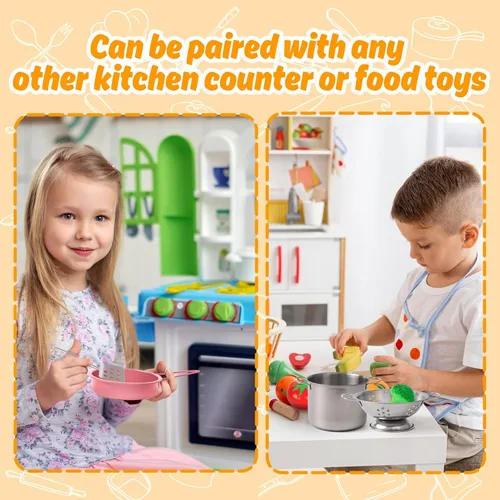 Miniatura 6 de Juego de accesorios de cocina para niños, juguete de cocina para niños, juego de cocina para niños pequeños, para niñas y niños, incluye ollas y Rosa