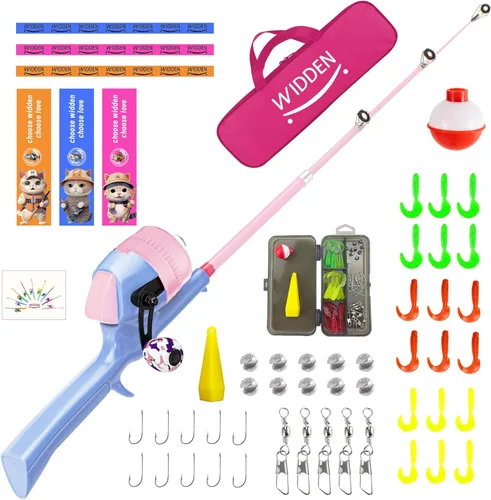 Miniatura 27 de Caña de pescar para niños, caña de pescar telescópica, caña de pescar plegable para niños y carrete con caja de aparejos, línea de pesca, flotador