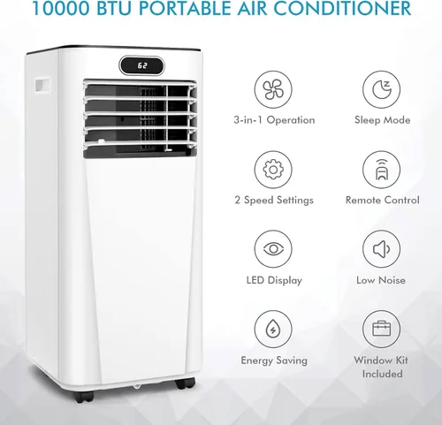 Miniatura 3 de GOFLAME Aire acondicionado portátil de 10000BTU, enfriador de aire y deshumidificador 3 en 1 con control remoto, modo de suspensión, 2 velocidades