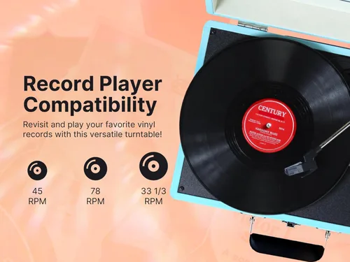 Miniatura 8 de VICTOR Metro - Tocadiscos portátil de maleta de 3 velocidades con doble entrada y salida Bluetooth y altavoces estéreo integrados, rojo (VSRP-800-RD)