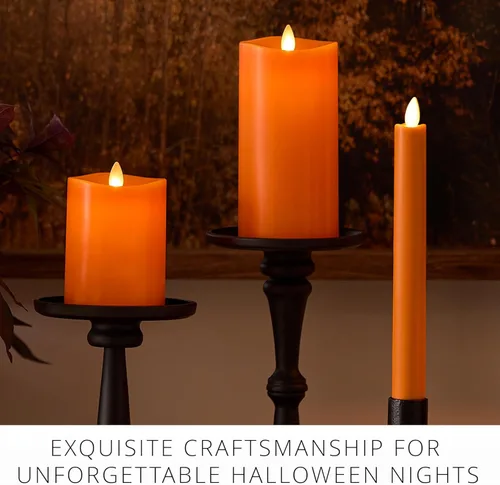 Miniatura 6 de Luminara Vela LED parpadeante sin llama, funciona con pilas con función de temporizador, pilar naranja rojizo de 3 x 6.5 pulgadas, cera real, sin