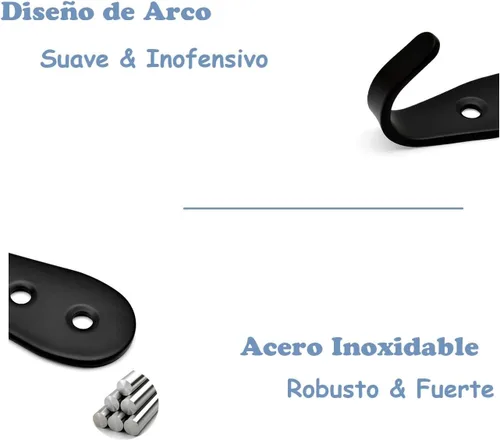 Miniatura 3 de Ganchos para colgar abrigos de pared, paquete de 6 perchas negras para chaquetas, de acero inoxidable, gancho de una sola puerta, resistente, gancho