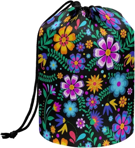 Miniatura 20 de Poceacles Bolsa de maquillaje con cordón, estuche portátil para cosméticos, bolsa de aseo de viaje, organizador de barril, bolsa de almacenamiento