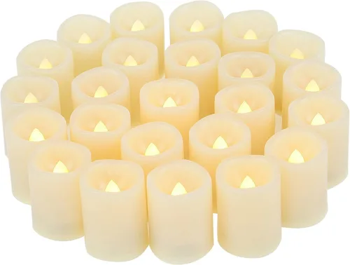 CANDLE CHOICE Velas votivas LED sin llama, funciona con baterías, luces de mesa eléctricas parpadeantes realistas, set a granel para decoración de