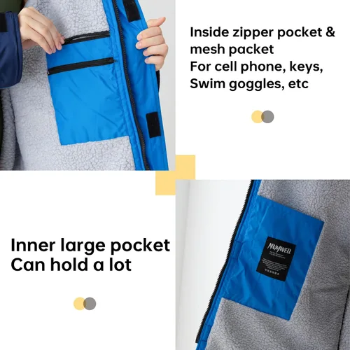 Miniatura 10 de Parka de natación impermeable cálida para hombres y mujeres, bata cambiadora con capucha de gran tamaño, poncho de invierno de felpa para deportes