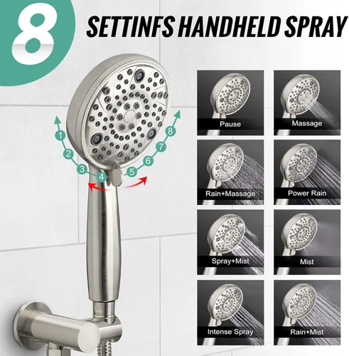 Miniatura 5 de SR SUN RISE Grifo de ducha – Sistema de cabezal de ducha multifuncional de alta presión de 8 pulgadas con accesorios de cabezal de ducha de mano