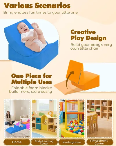 Miniatura 7 de Kayfia Juguetes de escalada para niños pequeños en interiores, bloques de escalada de espuma para bebés de 7 piezas, juego suave y colorido
