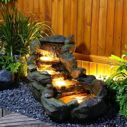 Miniatura 7 de Bumilgar Fuente de agua para jardín al aire libre, 42.1 pulgadas de largo, fuente de roca escalonada de pie con luces LED y bomba para jardín, patio