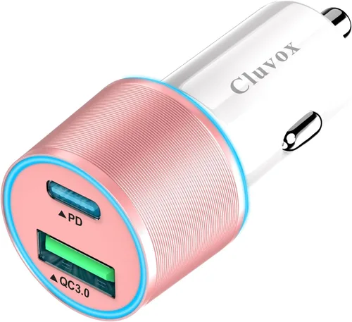 Adaptador de cargador de coche USB C de 38 W, 20 W rápido USB-C y puertos QC3.0 rápidos de 18 W, adaptador de encendedor de cigarrillos de 12 V para