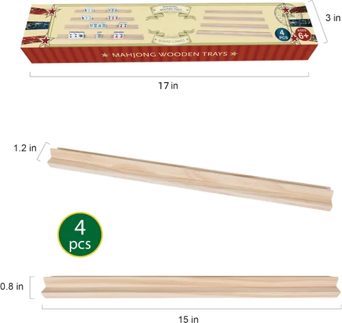 Miniatura 2 de GOTHINK Juego de 4 bandejas de azulejos de mahjong de madera, mejora tu juego de Mahjong, estantes para mahjong, tren mexicano, dominó y más
