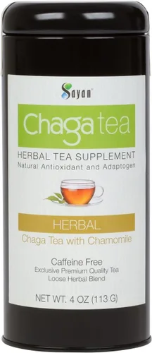 Sayan Té suelto de hongos Chaga Siberianos con manzanilla, mezcla exclusiva de crudo y extracto, 4 onzas de cosechado silvestre y sin cafeína