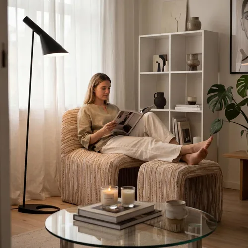 Miniatura 3 de Silla moderna para sala de estar con otomana, silla tapizada de lino mixto, cómoda silla de lectura lateral para sala de estar, dormitorio, marrón