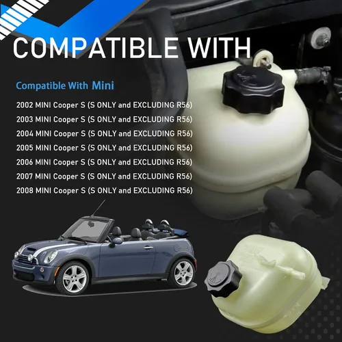 Miniatura 3 de Tanque de depósito de desbordamiento de refrigerante del radiador del motor con tapa compatible con Mini Cooper S 2002-2008