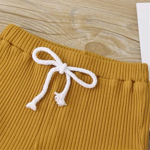 Miniatura 7 de Conjunto de pantalones cortos acanalados para bebé y niña, de punto y pantalones cortos de cordón sólido, ropa de verano