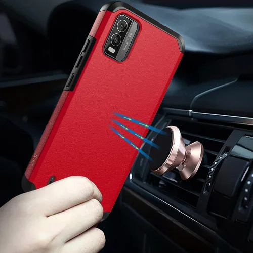 Miniatura 2 de TJS Funda compatible con Nokia C210, con protector de pantalla de vidrio templado de doble capa, soporte magnético híbrido a prueba de golpes, funda
