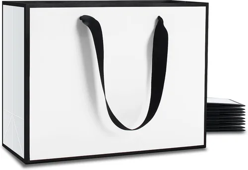 Miniatura 10 de YACEYACE Bolsas de regalo negras con asas, 10 bolsas a granel de 8 x 4 x 10.5 pulgadas para fiestas, cumpleaños, bodas, venta al por menor