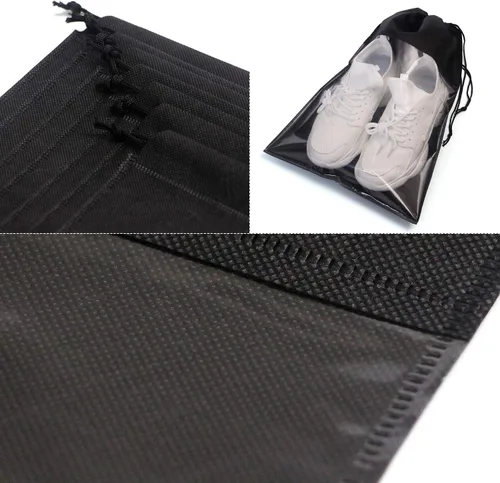 Miniatura 6 de Paquete de 12 bolsas de zapatos portátiles para viajes, bolsa grande para zapatos, organizador de almacenamiento, ventana transparente con cordón