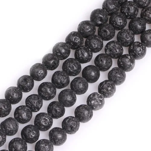 Miniatura 76 de GEM-Inside Cuentas sueltas de piedra natural de lava negra de 8 mm, redondas, piedra de energía para hacer joyas 15' Negro