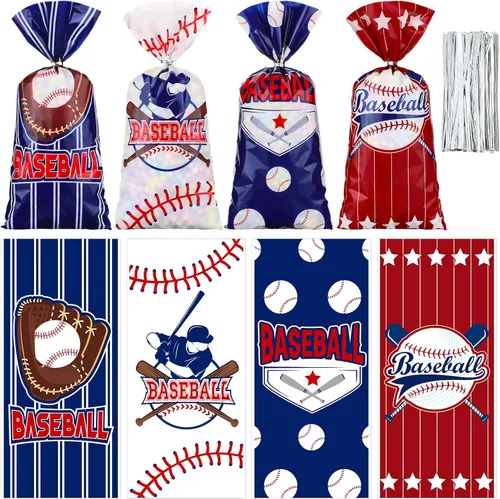 HOTOP 100 bolsas de celofán de béisbol, regalos de fiesta de béisbol, bolsas de regalo de béisbol, bolsas de golosinas de béisbol, bolsas de dulces