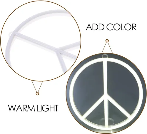 Miniatura 9 de OSALADI Luz de neón con señal de paz de 8.66 pulgadas, funciona con pilas, funciona con USB, lámpara de noche para dormitorio, fiesta, decoración