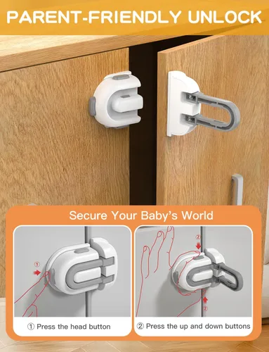 Miniatura 3 de Paquete de 2 cerraduras de gabinete a prueba de bebés, cerradura de gabinete para adultos, [nueva estructura] producto de seguridad para bebés